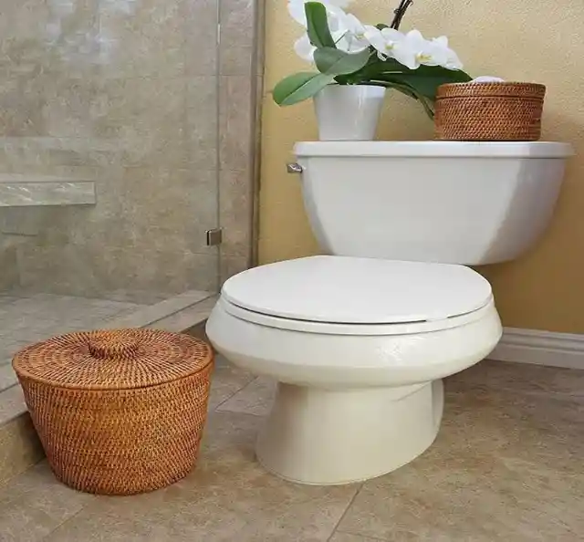 Use Basket With Lid Instead Of Shelves Over Toilet