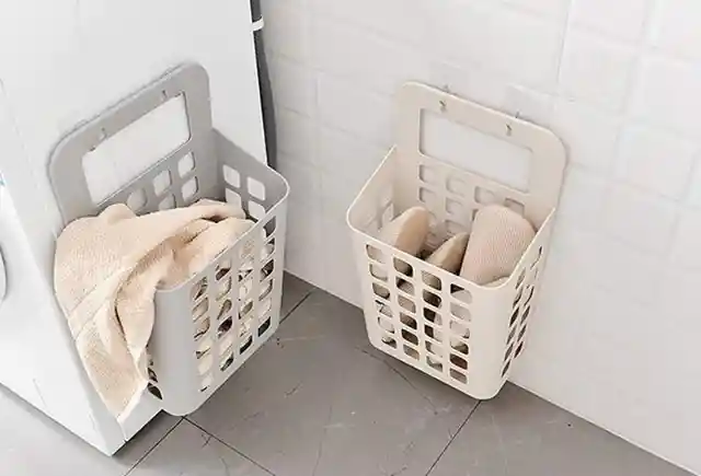 Secure Plastic Laundry Basket With Waterproof Hooks